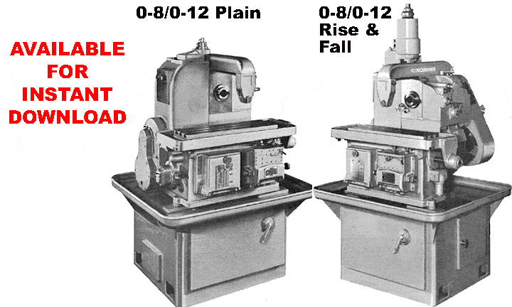 CINCINNATI 0-8 and 0-12 Plain and Rise and Fall Auto Mill Model OL Service Manual and Parts List