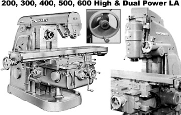 Cincinnati Nos. 200,300,400,500 & 600 High and Dual Power Milling Machines (Model LA) Service Manual and Parts List Catalog 69-75